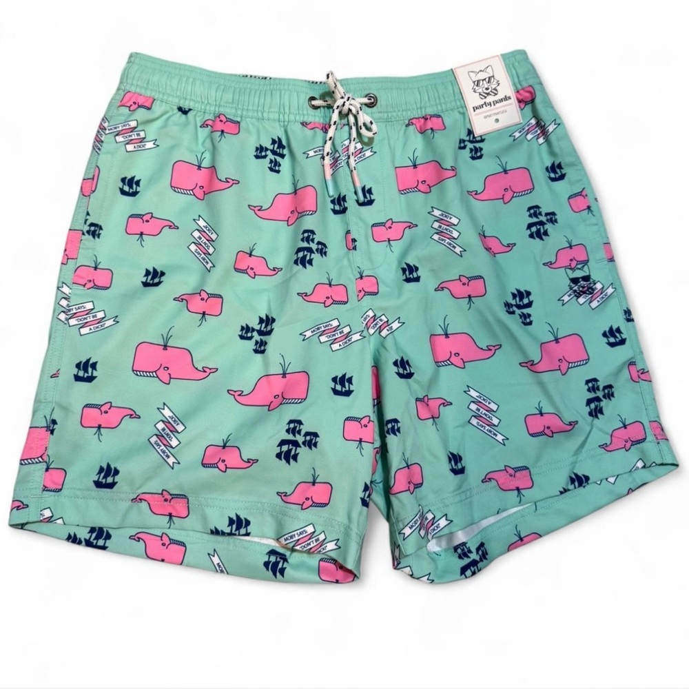 Men's Swim Trunks with Pink Whale Print